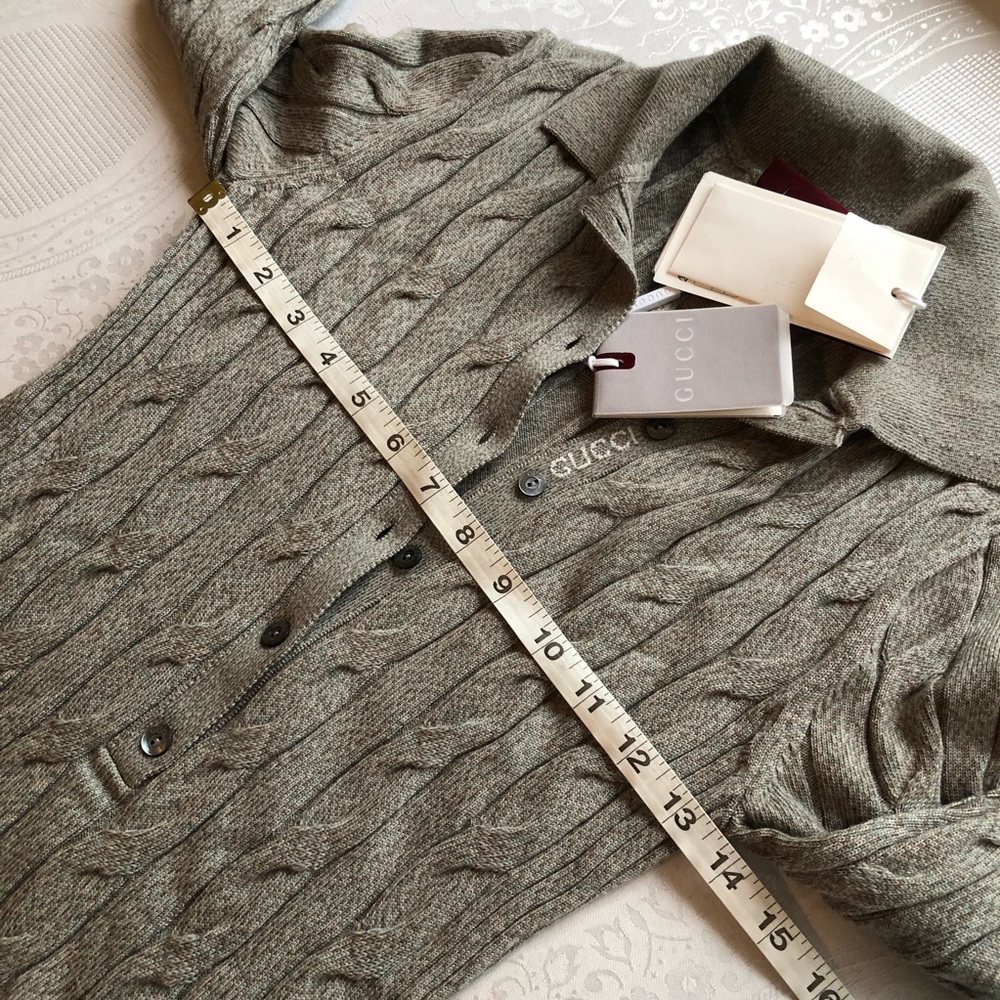 Gucci Gray Cable-Link Rib Knit Wool Polo Top Button-Up Sweater Women’s Size XS - Picture 9 of 16